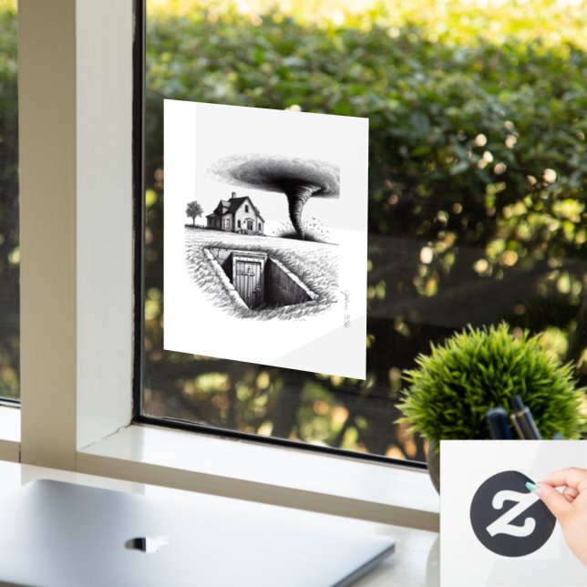 Tornado House Cellar with Cross Window Cling (Office)