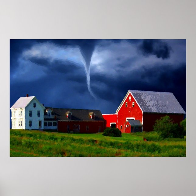 Tornado Red Barn Storm Extreme Weather Poster (Front)