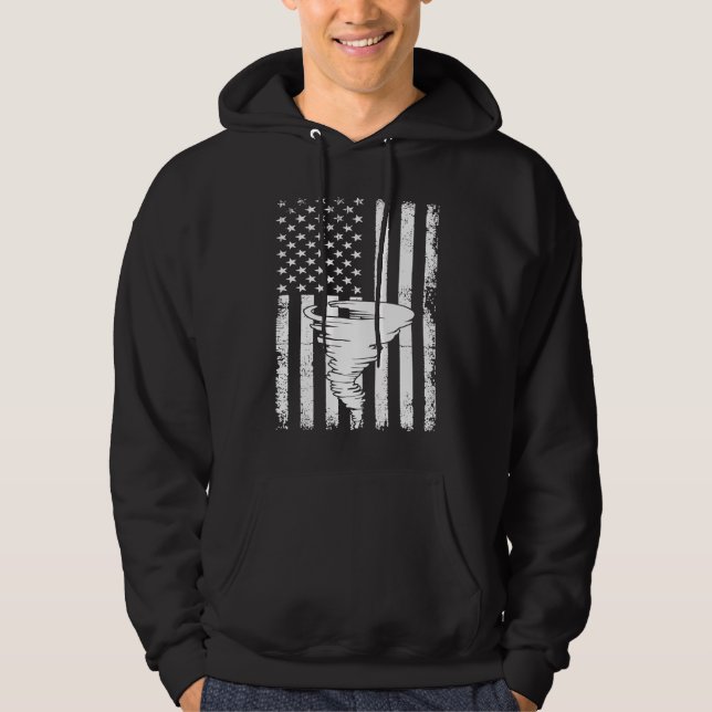 Tornado US Flag Hurricane Storm Tornado Chaser Men Hoodie (Front)