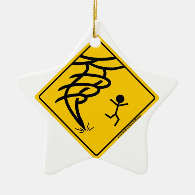 Tornado Warning Sign Ceramic Tree Decoration (Front)