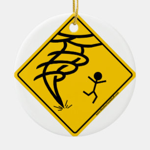 Tornado Warning Sign Ceramic Tree Decoration