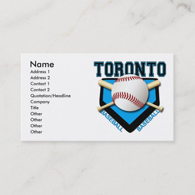 TORONTO BASEBALL BUSINESS CARDS (Front)
