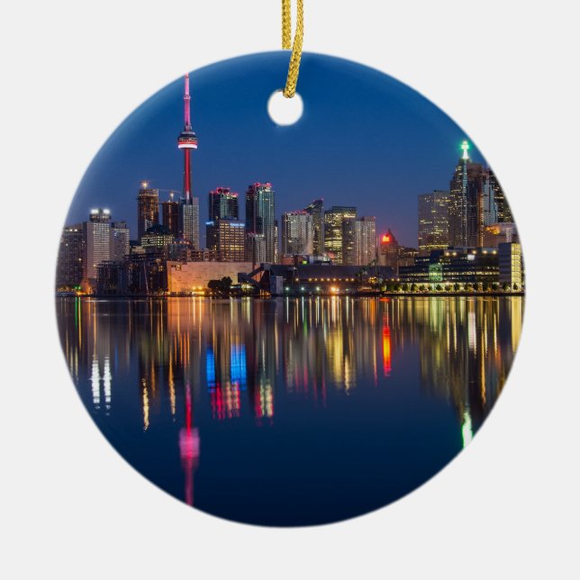 Toronto Canada night cityscape Ceramic Tree Decoration (Front)