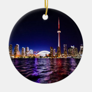 Toronto, Canada Night Skyline Ceramic Tree Decoration