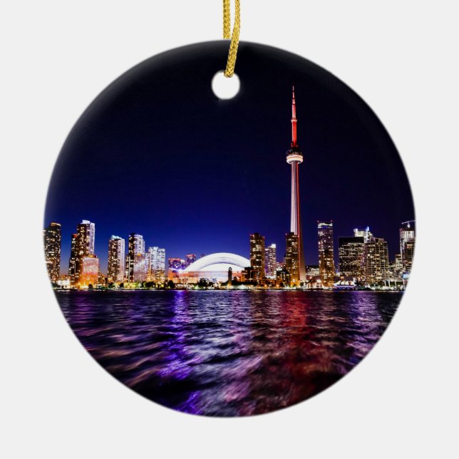 Toronto, Canada Night Skyline Ceramic Tree Decoration (Front)