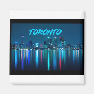 Toronto Canada Nightime Skyline over Water Coloure Magnet