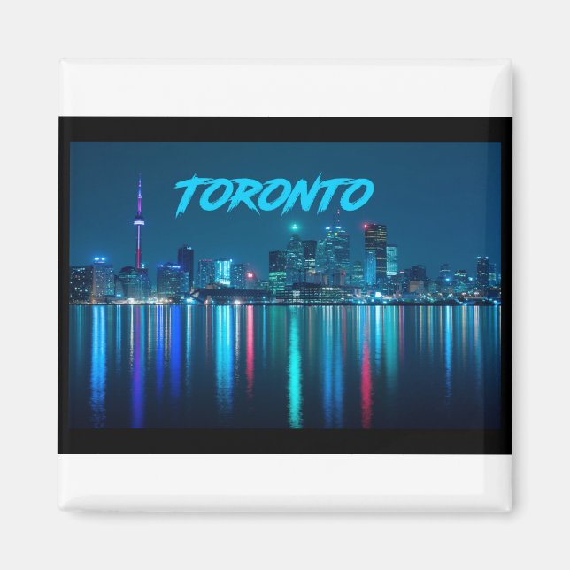 Toronto Canada Nightime Skyline over Water Coloure Magnet (Front)
