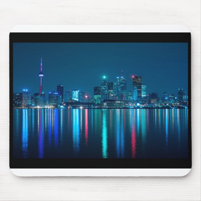 Toronto Canada Nightime Skyline over Water Coloure Mouse Mat (Front)