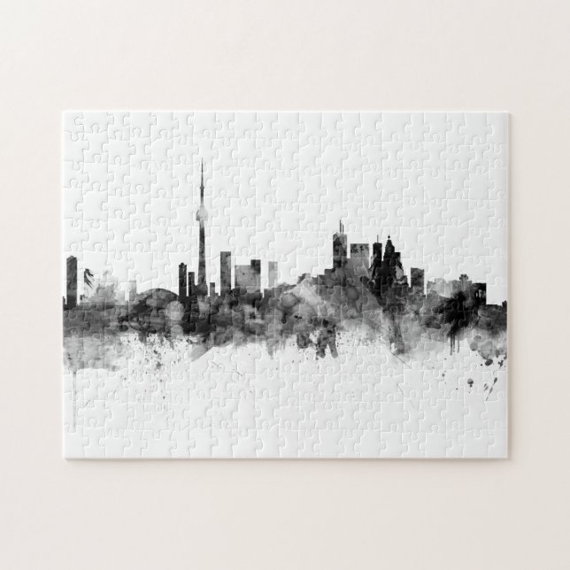 Toronto Canada Skyline Black White Jigsaw Puzzle (Horizontal)