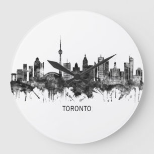Toronto Canada Skyline BW Large Clock