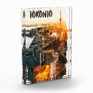 Toronto Canada Sunset Skyline Silhouette Photo Block
