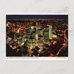Toronto CN Tower View Vintage Night Skyline Postcard