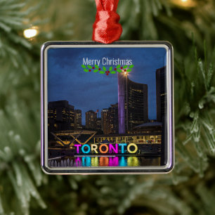 Toronto Colourful Skyline Metal Tree Decoration