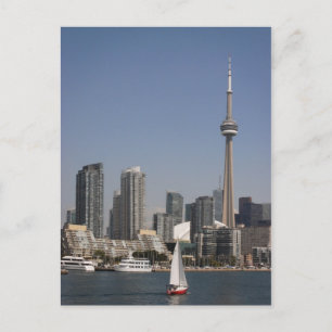 Toronto Harbour Skyline with Red Boat Postcard