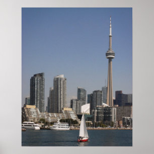 Toronto Harbour Skyline with Red Boat Poster