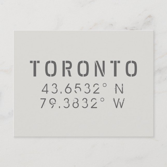 Toronto Longitude Latitude Postcard (Front)