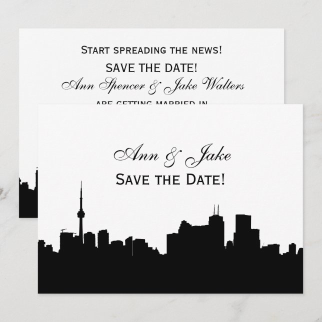 Toronto Silhouette DIY BG Colour Save the Date Wh2 Invitation (Front/Back)