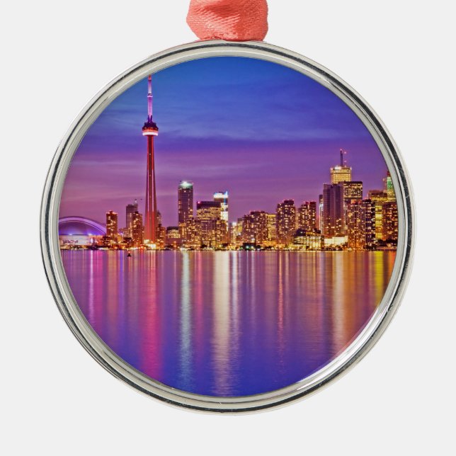 Toronto Skyline at Dusk Metal Tree Decoration (Front)