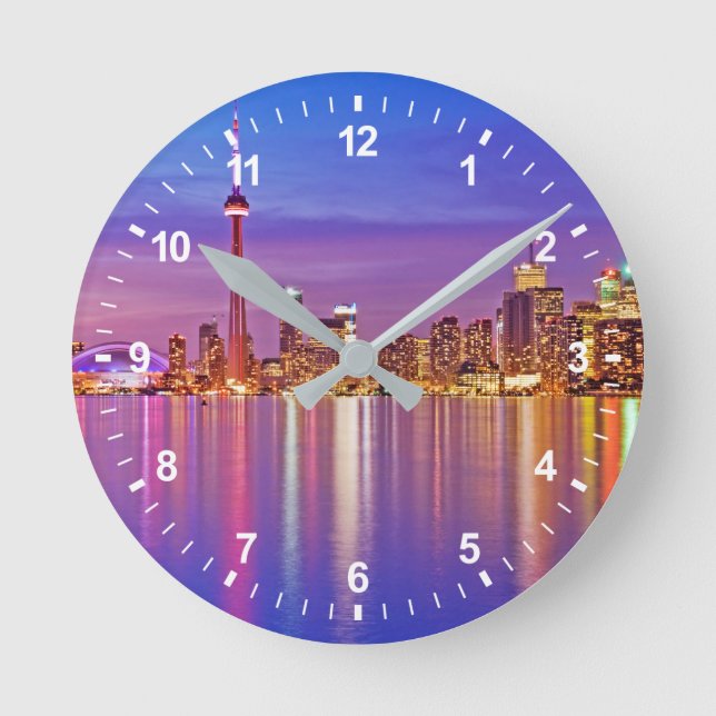 Toronto Skyline at Dusk Round Clock (Front)