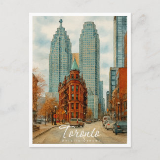 Toronto Skyline Canada Vintage Watercolor Holiday Postcard
