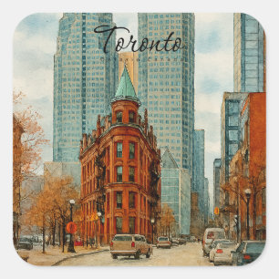 Toronto Skyline Canada Vintage Watercolor Square Sticker