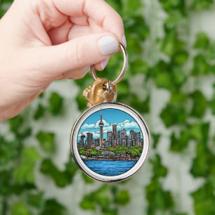 Toronto Skyline Featuring CN Tower Key Ring