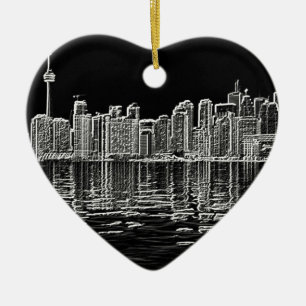 Toronto Skyline in Black and White Ceramic Tree Decoration
