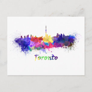 Toronto skyline in watercolor postcard