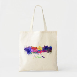 Toronto skyline in watercolor tote bag