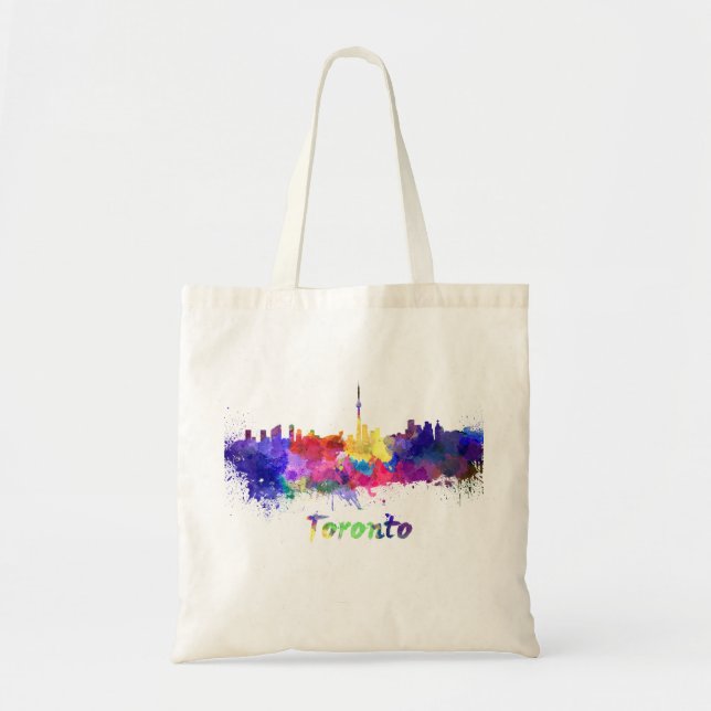Toronto skyline in watercolor tote bag (Front)
