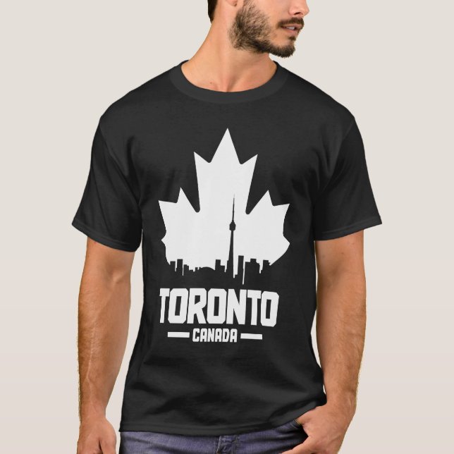 Toronto Skyline Ontario Canada Maple Leaf Canadian T-Shirt (Front)