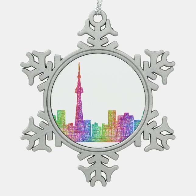 Toronto skyline snowflake pewter christmas ornament (Front)