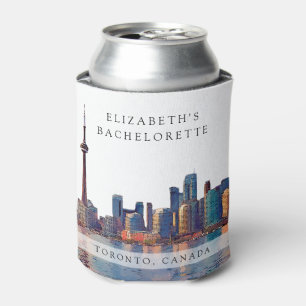 Toronto Skyline Watercolor Bachelorette Weekend Can Cooler
