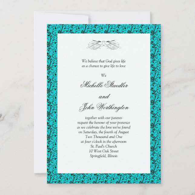 Torqouise  Wedding Invitation Template (Front)