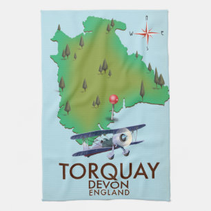 Torquay Devon Vintage map poster art. Tea Towel