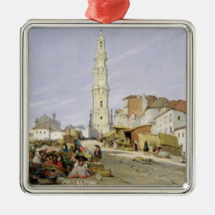 Torre dos Clerigos, Oporto, Portugal, 1837 (oil on Metal Tree Decoration