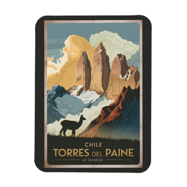 Torres del Paine Chile Illustration Travel Art Magnet (Vertical)