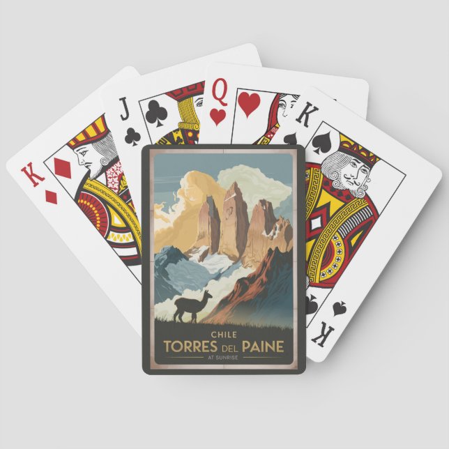 Torres del Paine Chile Illustration Travel Art Playing Cards (Back)