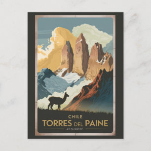 Torres del Paine Chile Illustration Travel Art Postcard