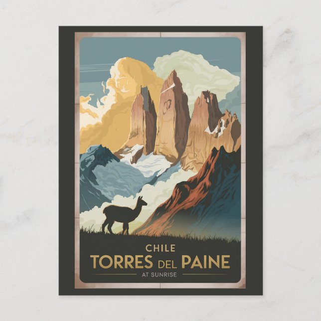 Torres del Paine Chile Illustration Travel Art Postcard (Front)