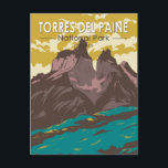 Torres del Paine National Park Chile Art Vintage Postcard<br><div class="desc">Torres Del Paine National Park vector art design. Torres del Paine National Park,  in Chile’s Patagonia region,  is known for its soaring mountains and bright blue icebergs.</div>