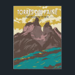 Torres del Paine National Park Chile Art Vintage Postcard<br><div class="desc">Torres Del Paine National Park vector art design. Torres del Paine National Park,  in Chile’s Patagonia region,  is known for its soaring mountains and bright blue icebergs.</div>