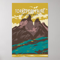 Torres del Paine National Park Chile Art Vintage