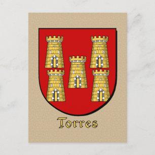 Torres Family Heraldic Shield Postcard