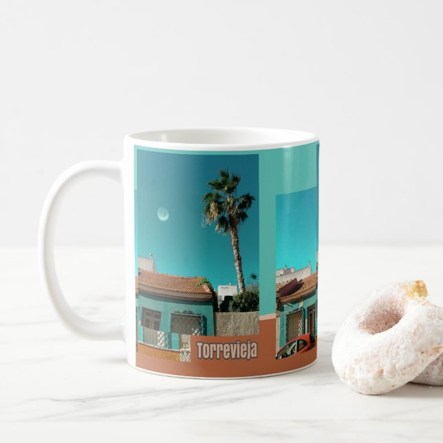 Torrevieja in Orange and Turqoise Coffee Mug (With Donut)