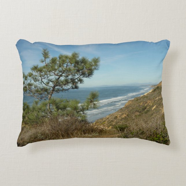 Torrey Pine and California Coastline Landscape Decorative Cushion (Front)