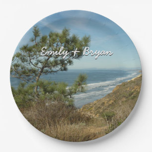 Torrey Pine and California Coastline Landscape Paper Plate