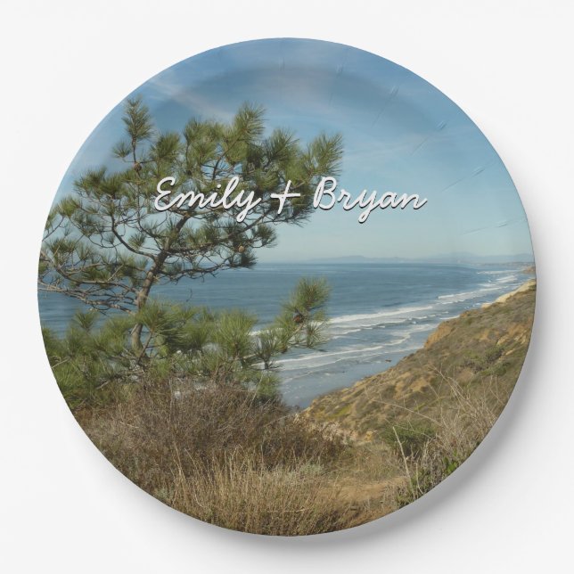 Torrey Pine and California Coastline Landscape Paper Plate (Front)