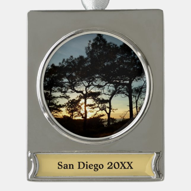 Torrey Pine Sunset II California Landscape Silver Plated Banner Ornament (Front)