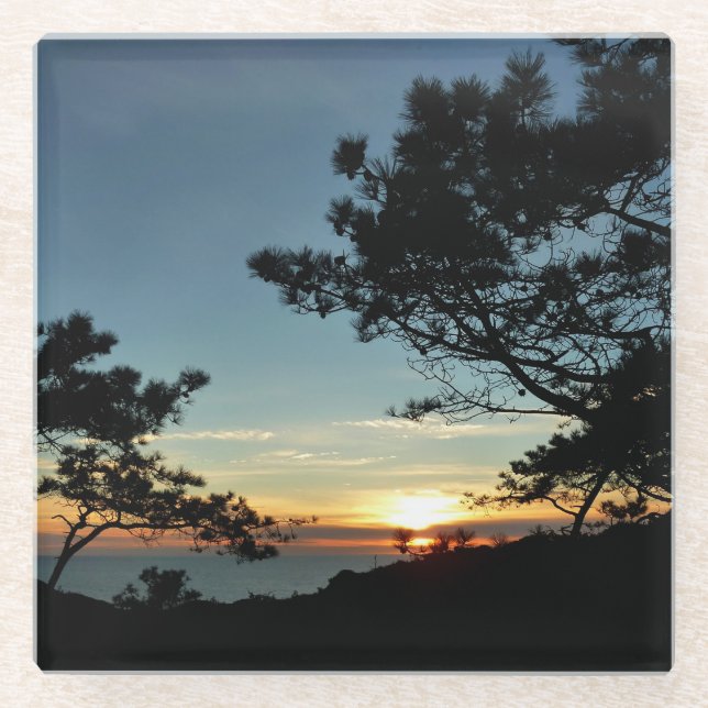 Torrey Pine Sunset III California Landscape Glass Coaster (Front)